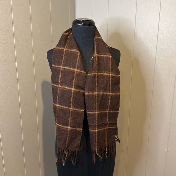 Cashmere Short Scarf West Germany Fringe End Plaid Fall Winter Outdoor - Picture 1 of 4